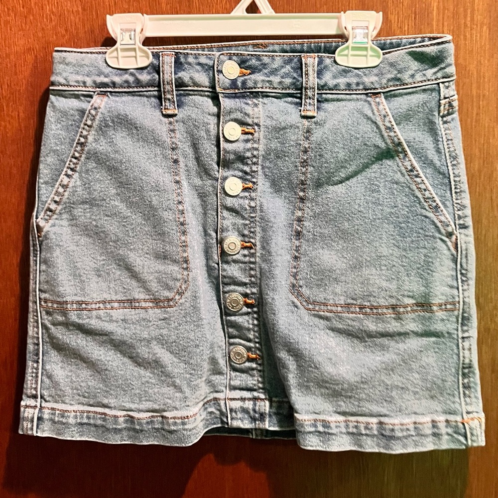 Stretch Denim Button Front Mini Skirt (NWOT)